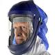 Fan-powered reusable hood, helmet or visor respirator